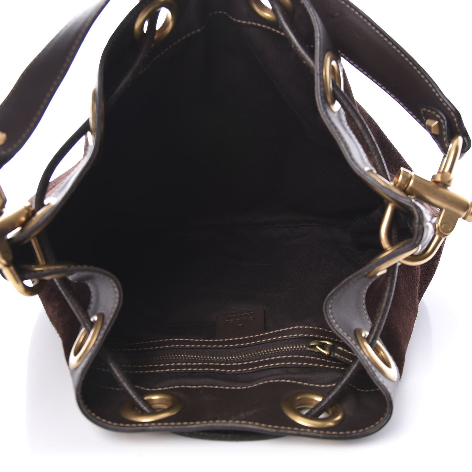 Gucci Suede Monogram Drawstring Bag Brown 4 of 9