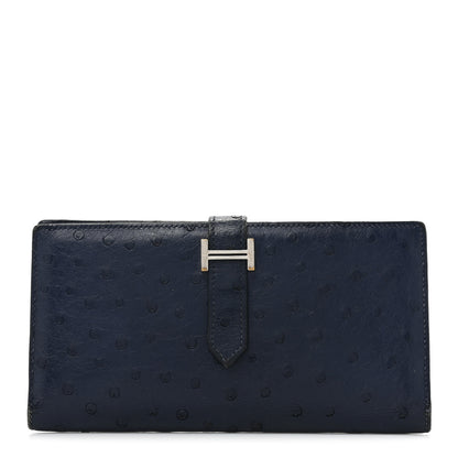 Hermes Ostrich Bearn Wallet Bleu Iris 1 of 17