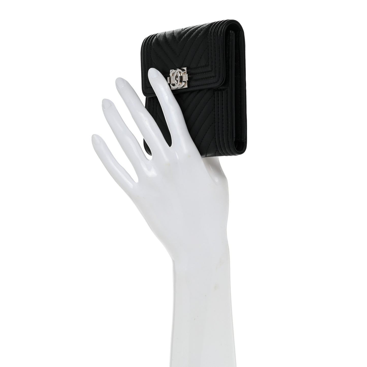 Lambskin Chevron Quilted Boy Compact Wallet Black