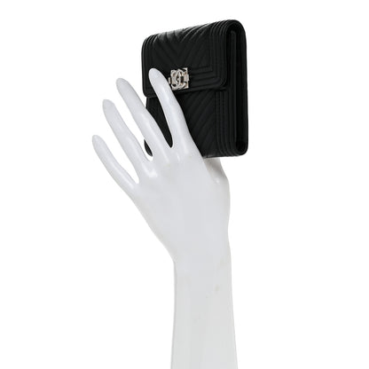 Chanel Lambskin Chevron Quilted Boy Compact Wallet Black 2 of 8