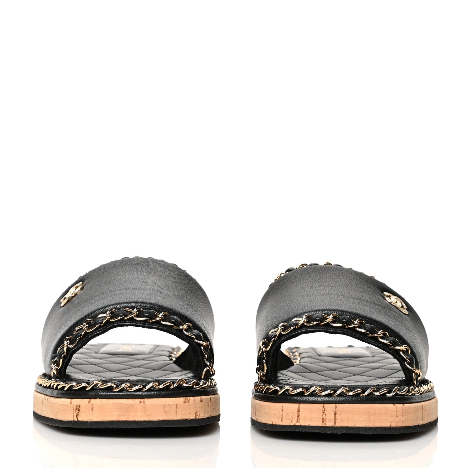 Chanel Lambskin Chain Cork Slide Sandals 39 Black 2 of 8