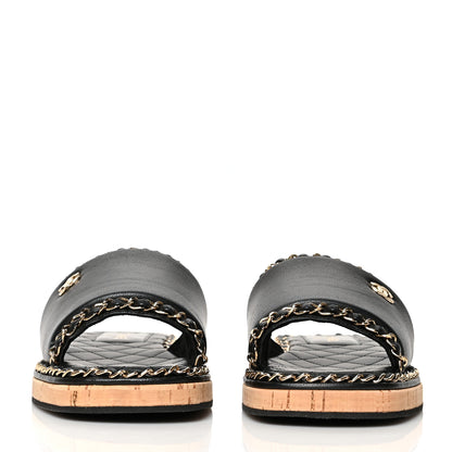 Chanel Lambskin Chain Cork Slide Sandals 39 Black 2 of 8