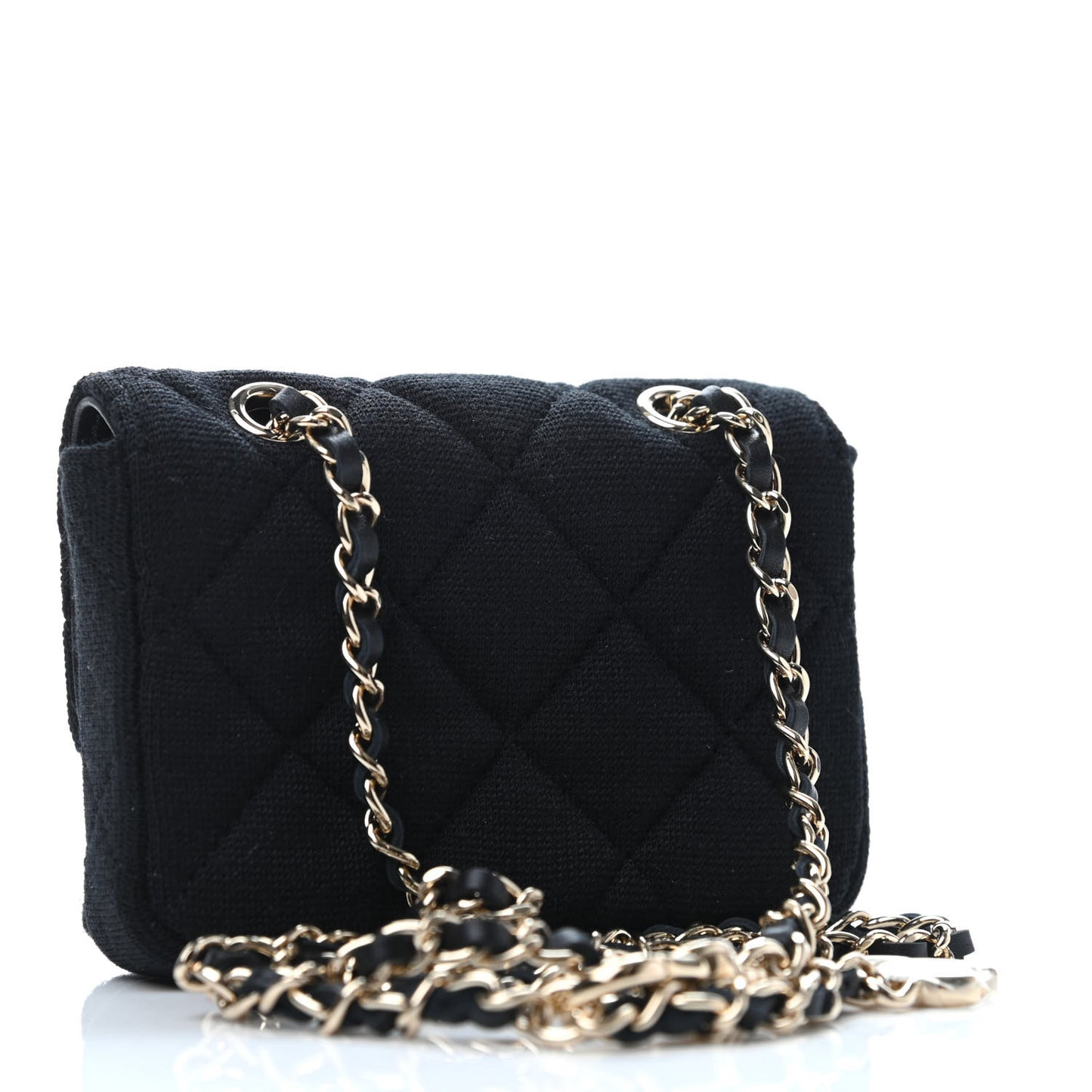 Jersey Quilted Flap Chain Waist Bag Black