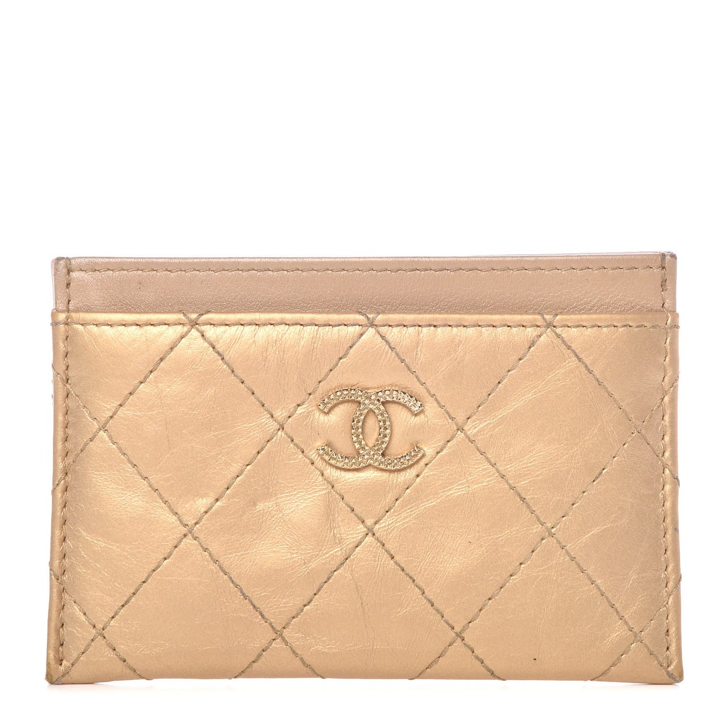 Aged Metallic Calfskin Quilted Palette Card Holder Gold