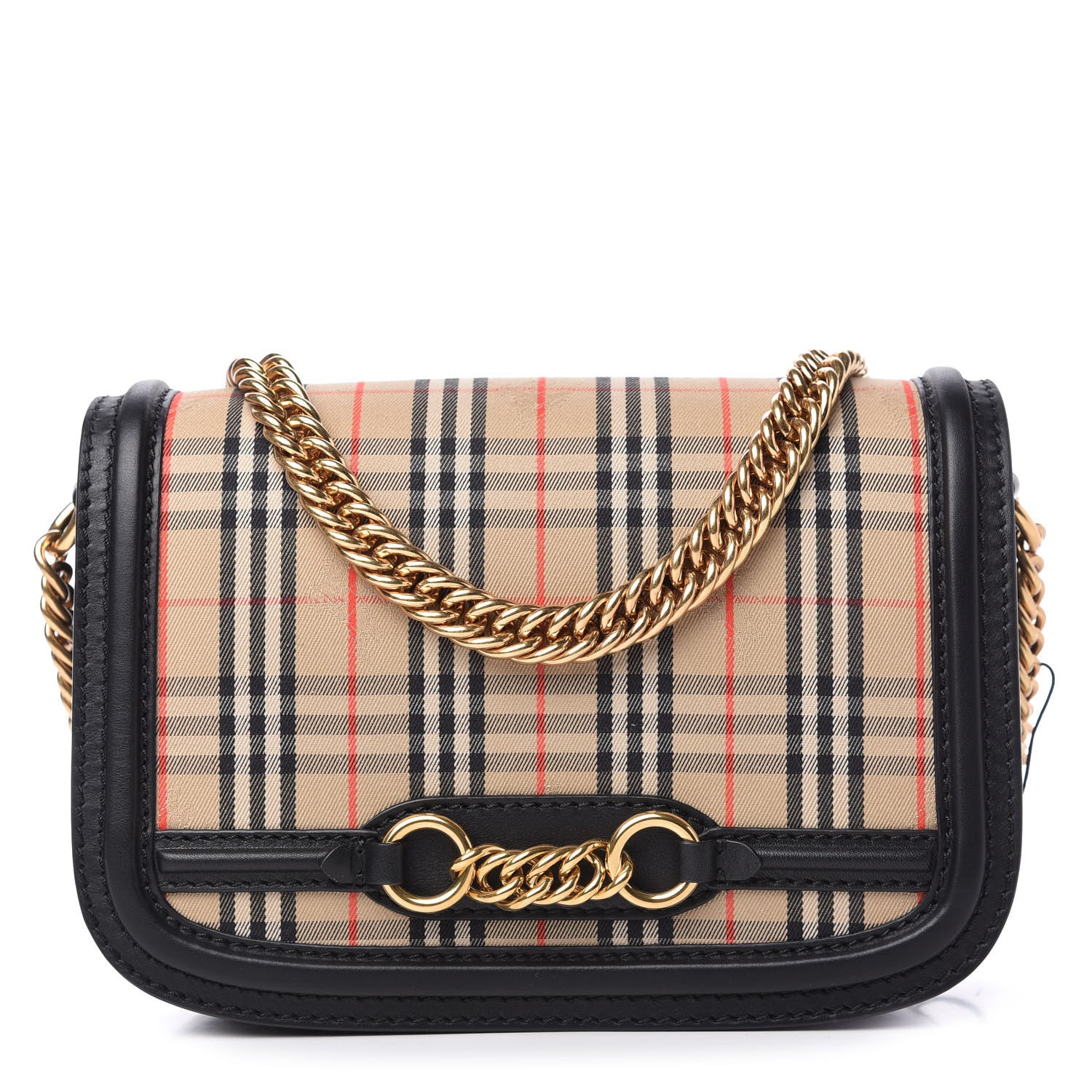 Burberry Smooth Calfskin 1983 Knight Check Link Shoulder Bag Black 1 of 9