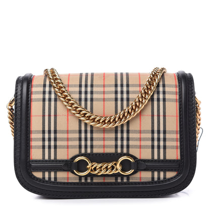 Burberry Smooth Calfskin 1983 Knight Check Link Shoulder Bag Black 1 of 9
