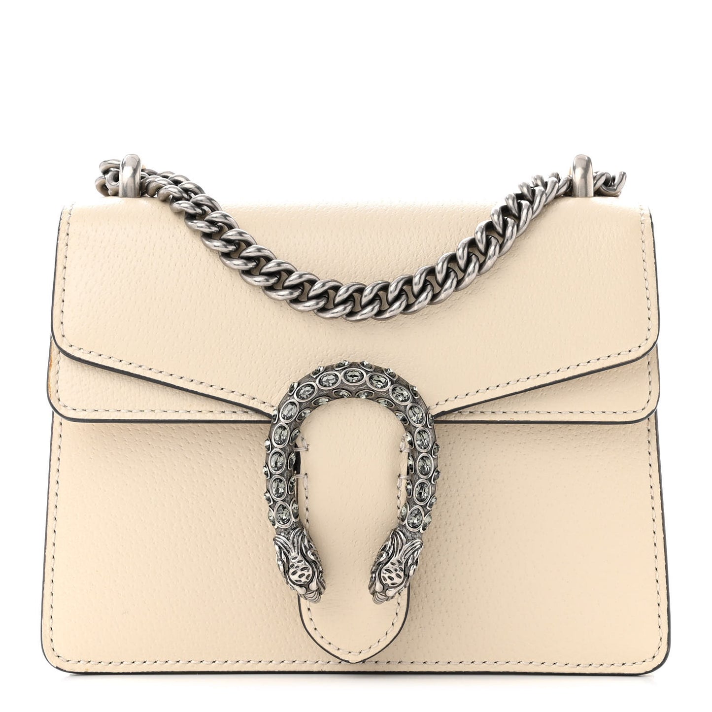 Textured Calfskin Crystal Mini Dionysus Shoulder Bag Mystic White