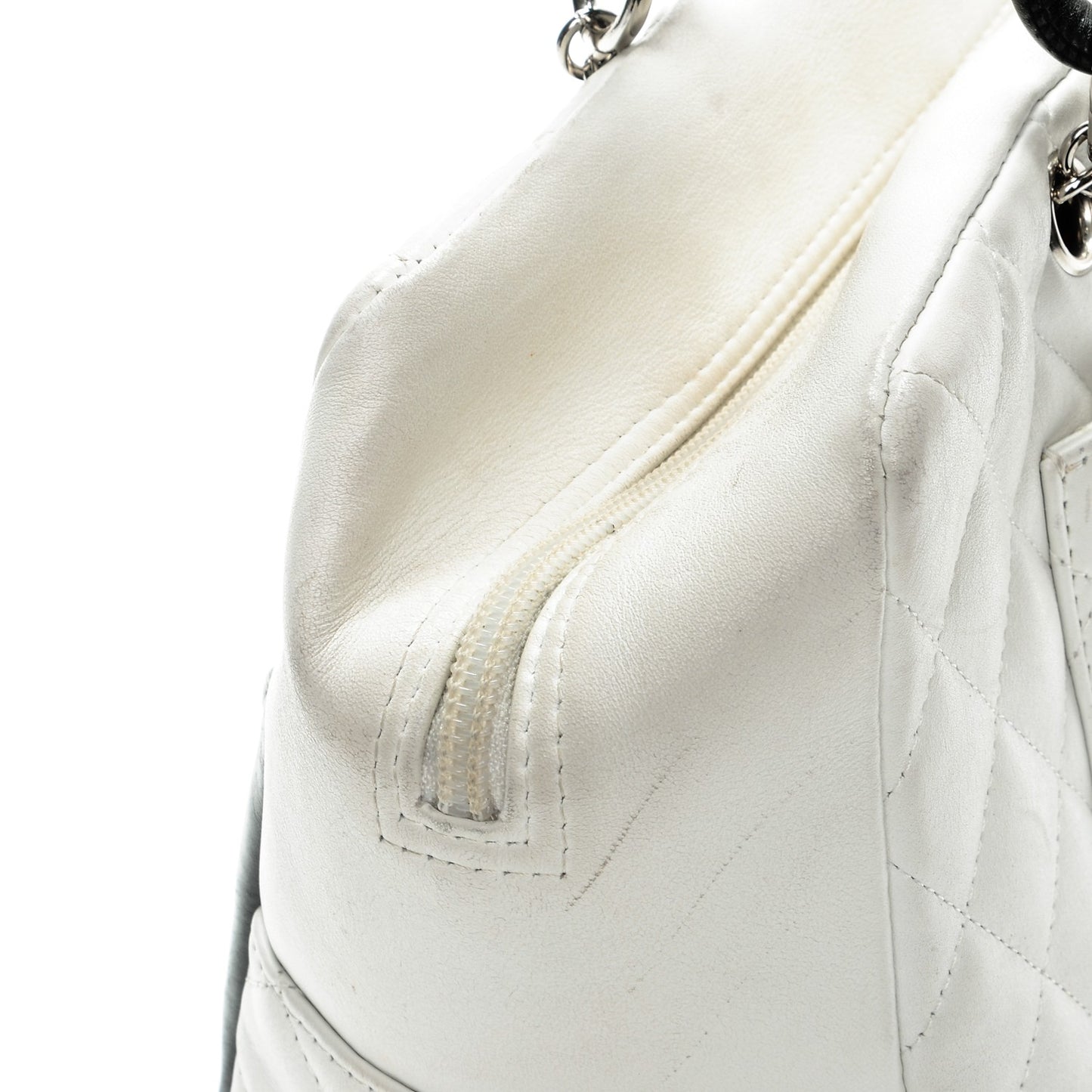 Calfskin Quilted Large Cambon Bowler White Black