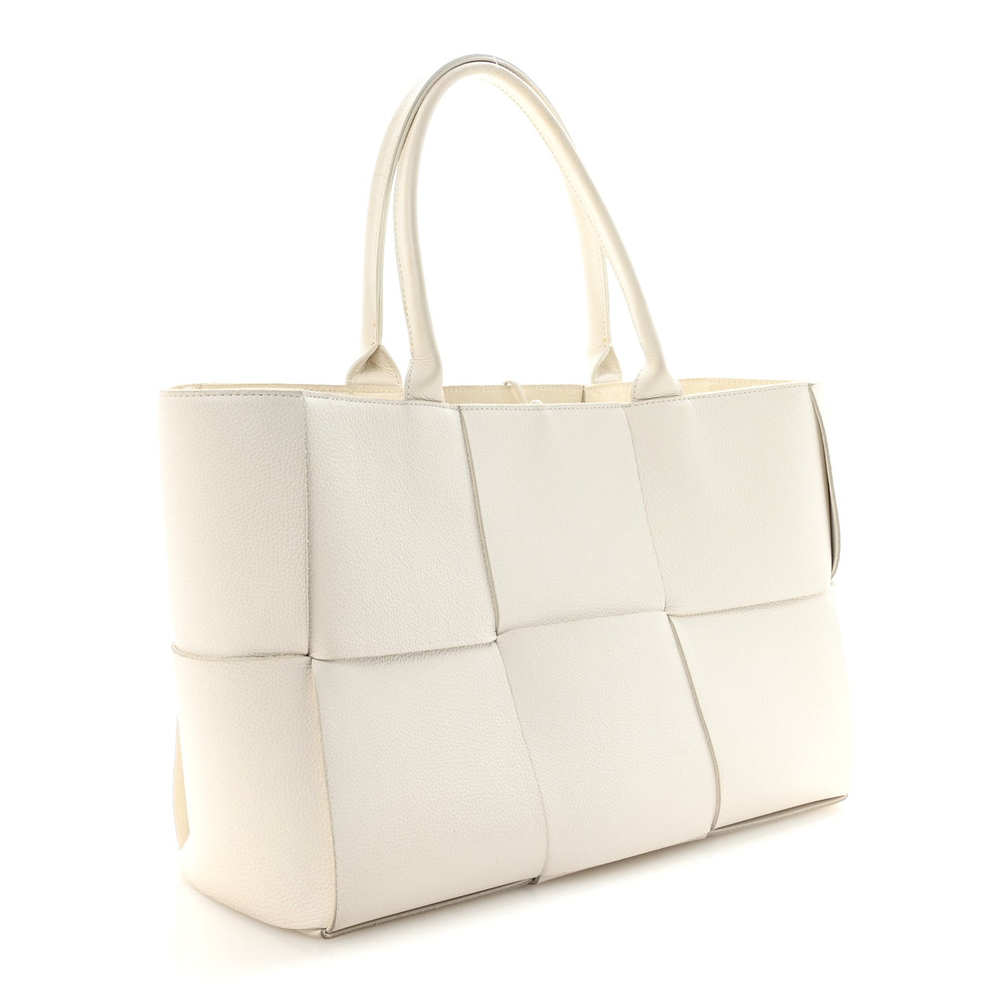 Grained Calfskin Maxi Intrecciato Medium Arco Tote White