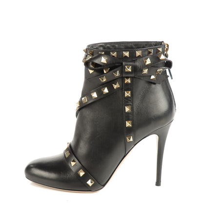 Valentino Garavani Calfskin Rockstud Bow Ankle Booties 40 Black 1 of 8