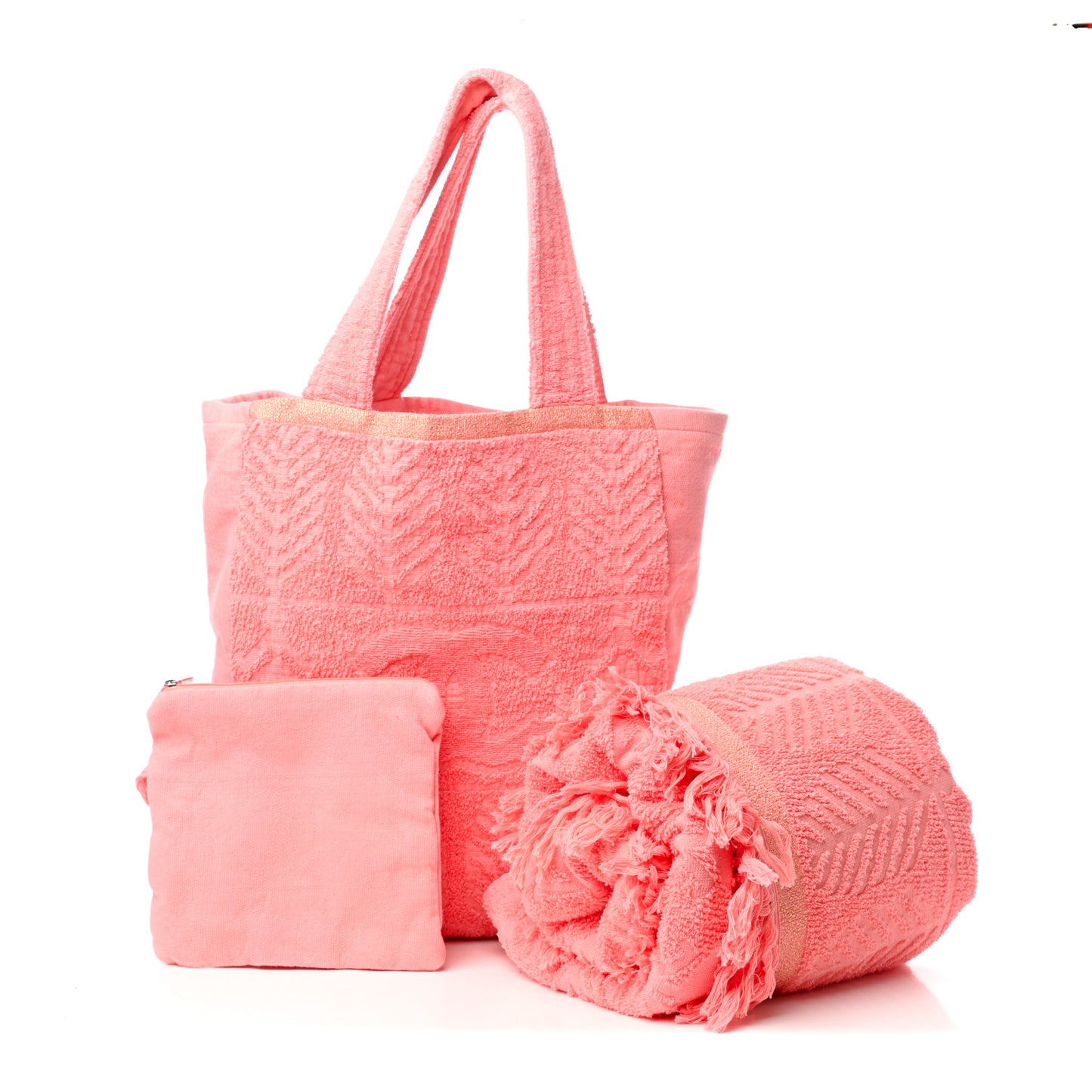 Terry Cotton CC Beach Tote Towel Set Coral
