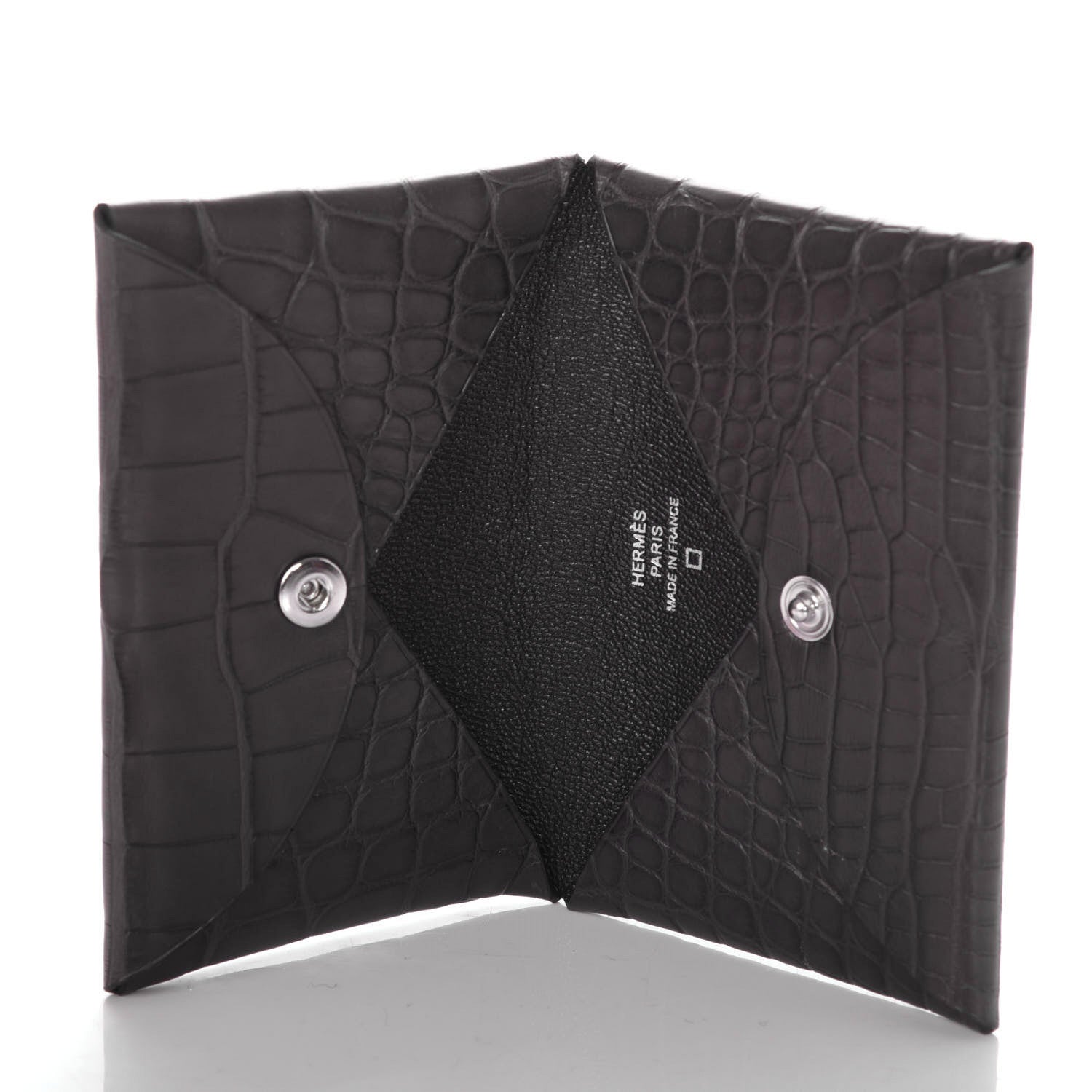 Hermes Matte Alligator Calvi Card Case Graphite 5 of 7
