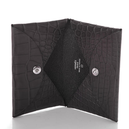 Hermes Matte Alligator Calvi Card Case Graphite 5 of 7