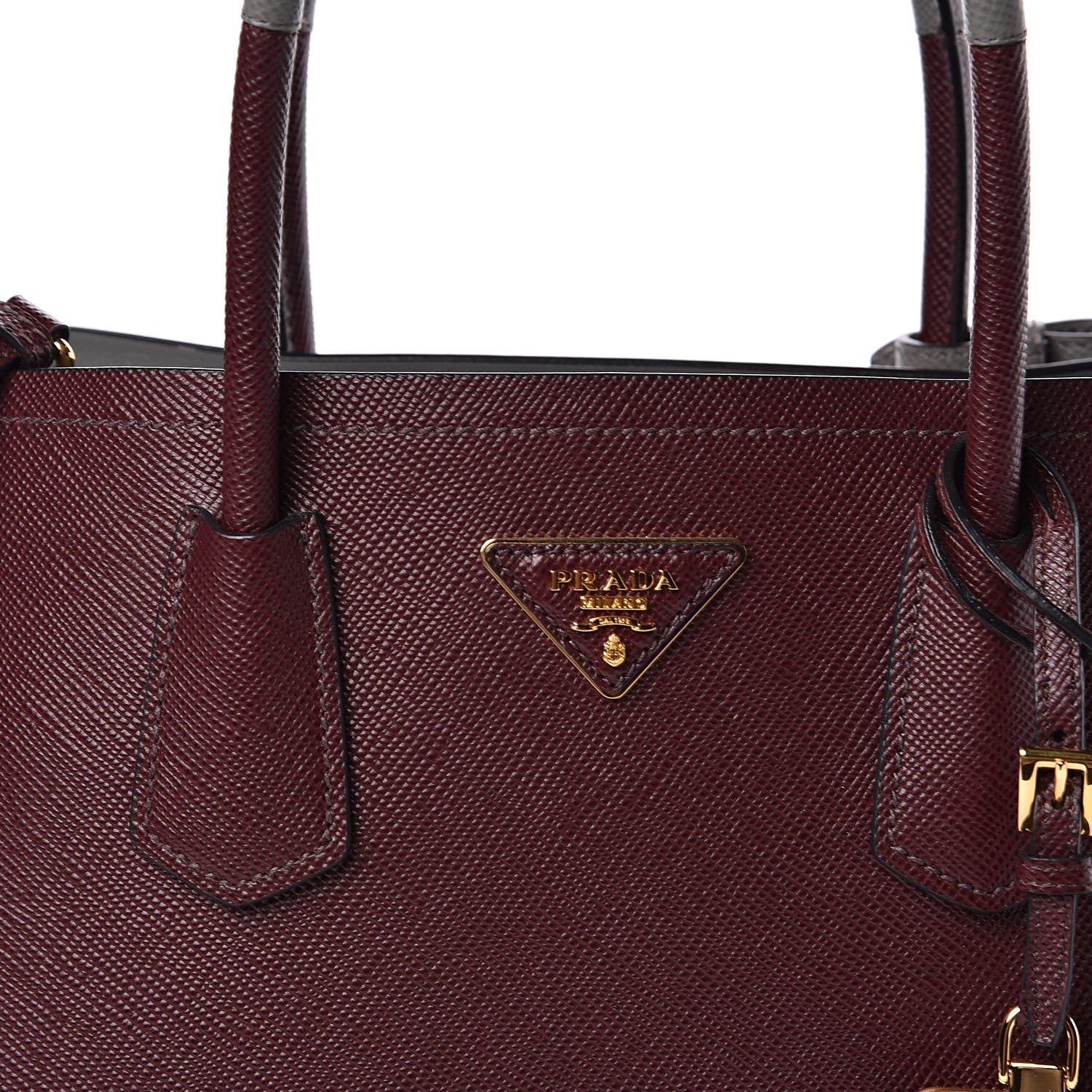 Prada Saffiano Cuir Small Bi-Color Double Bag Granato Marmo 9 of 9