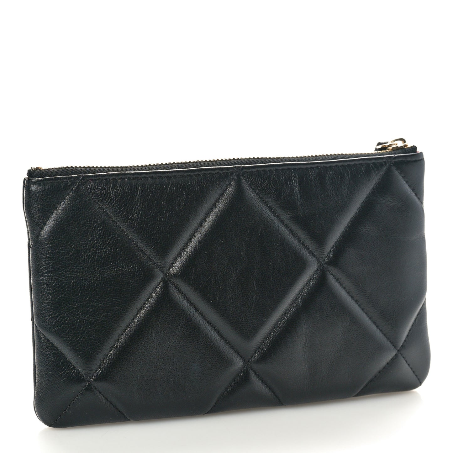 Shiny Goatskin Quilted Small Chanel 19 Pouch Black