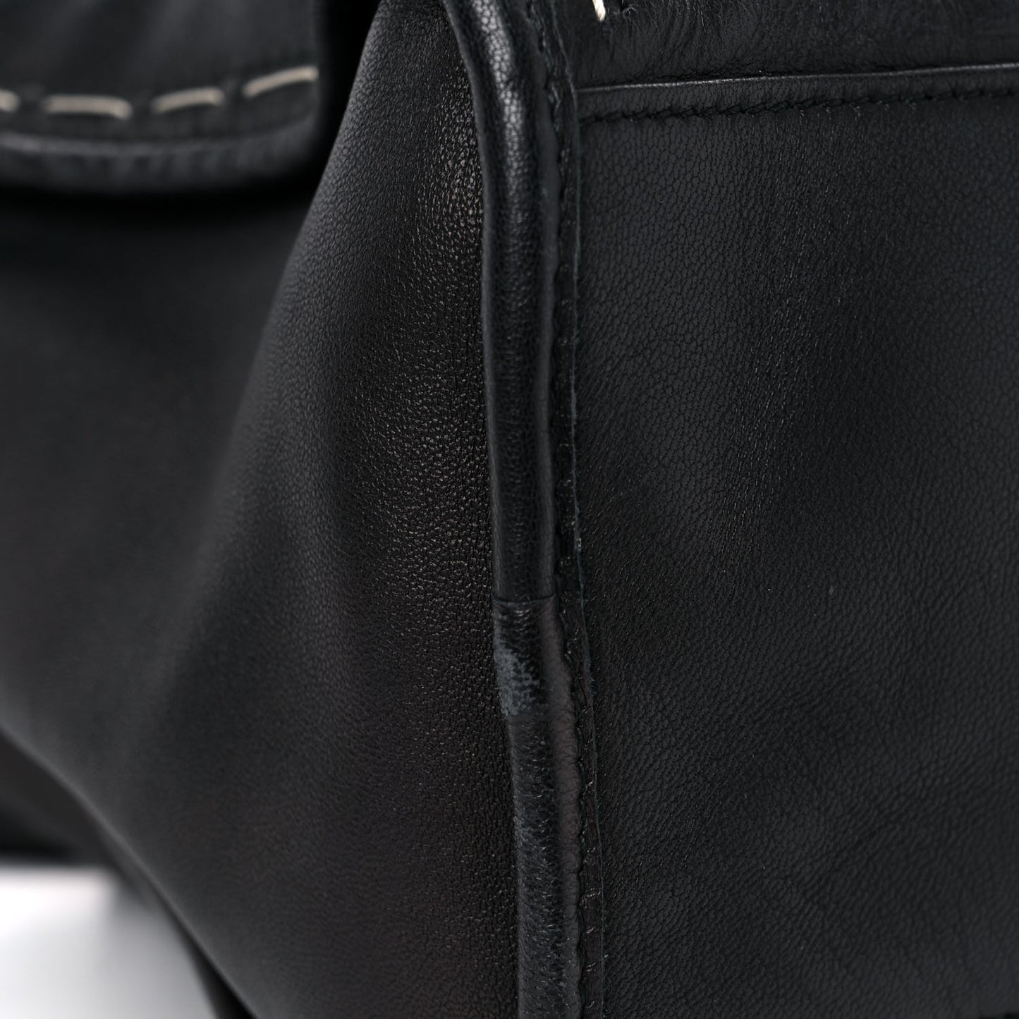 Calfskin Topstitch Classic Silver Hardware City Black