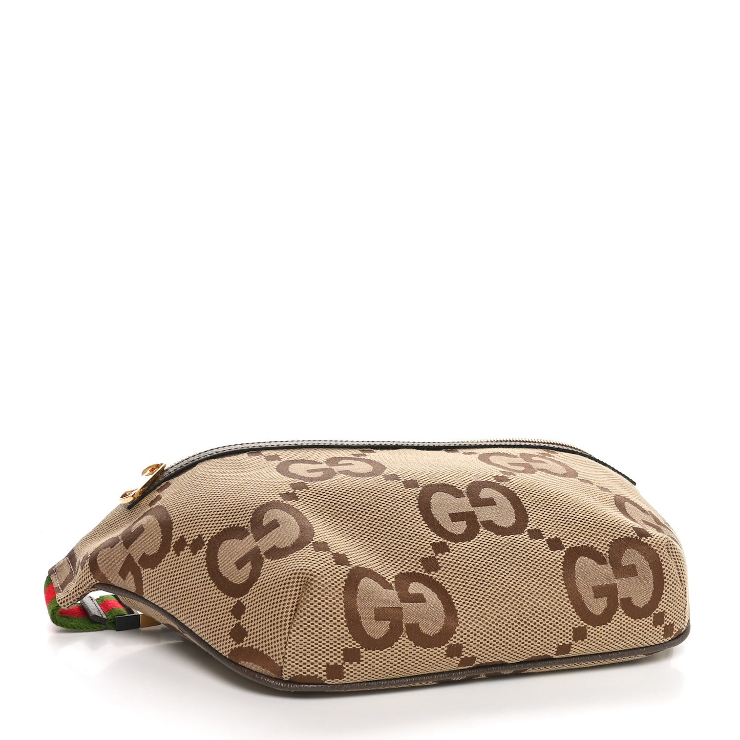 Monogram Jumbo GG Textured Dollar Calfskin Web Belt Bag Camel Ebony New Acero