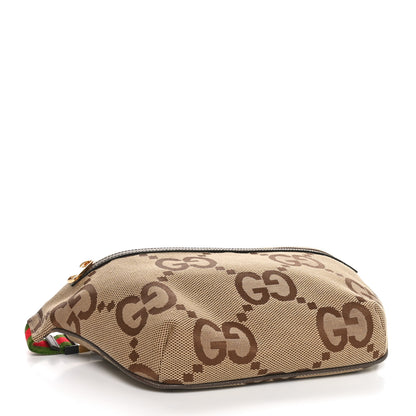 Gucci Monogram Jumbo GG Textured Dollar Calfskin Web Belt Bag Camel Ebony New Acero 4 of 10