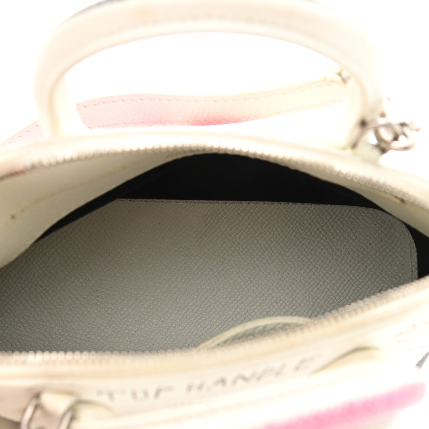 Grained Calfskin Graffiti Print XXS Ville Top Handle Bag White