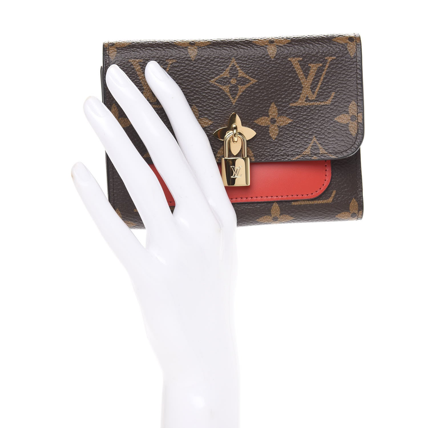 Louis Vuitton Monogram Flower Lock Compact Wallet Coquelicot 2 of 8