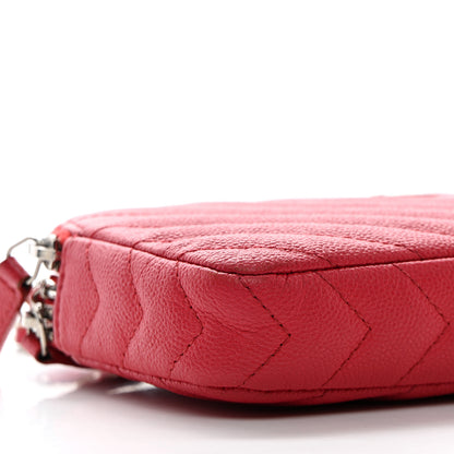Chanel Caviar Chevron Quilted Small Clutch With Chain Light Red 10 of 15