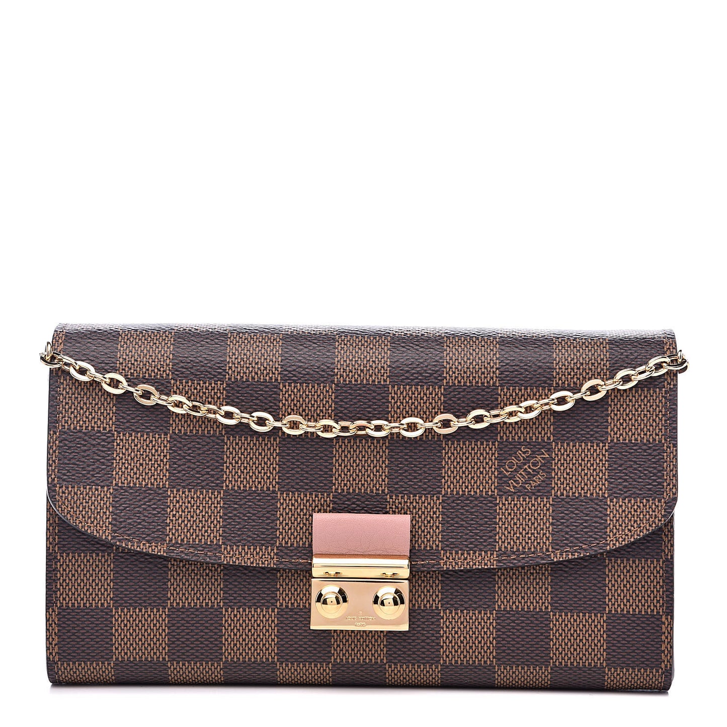 Damier Ebene Croisette Chain Wallet Rose Ballerine