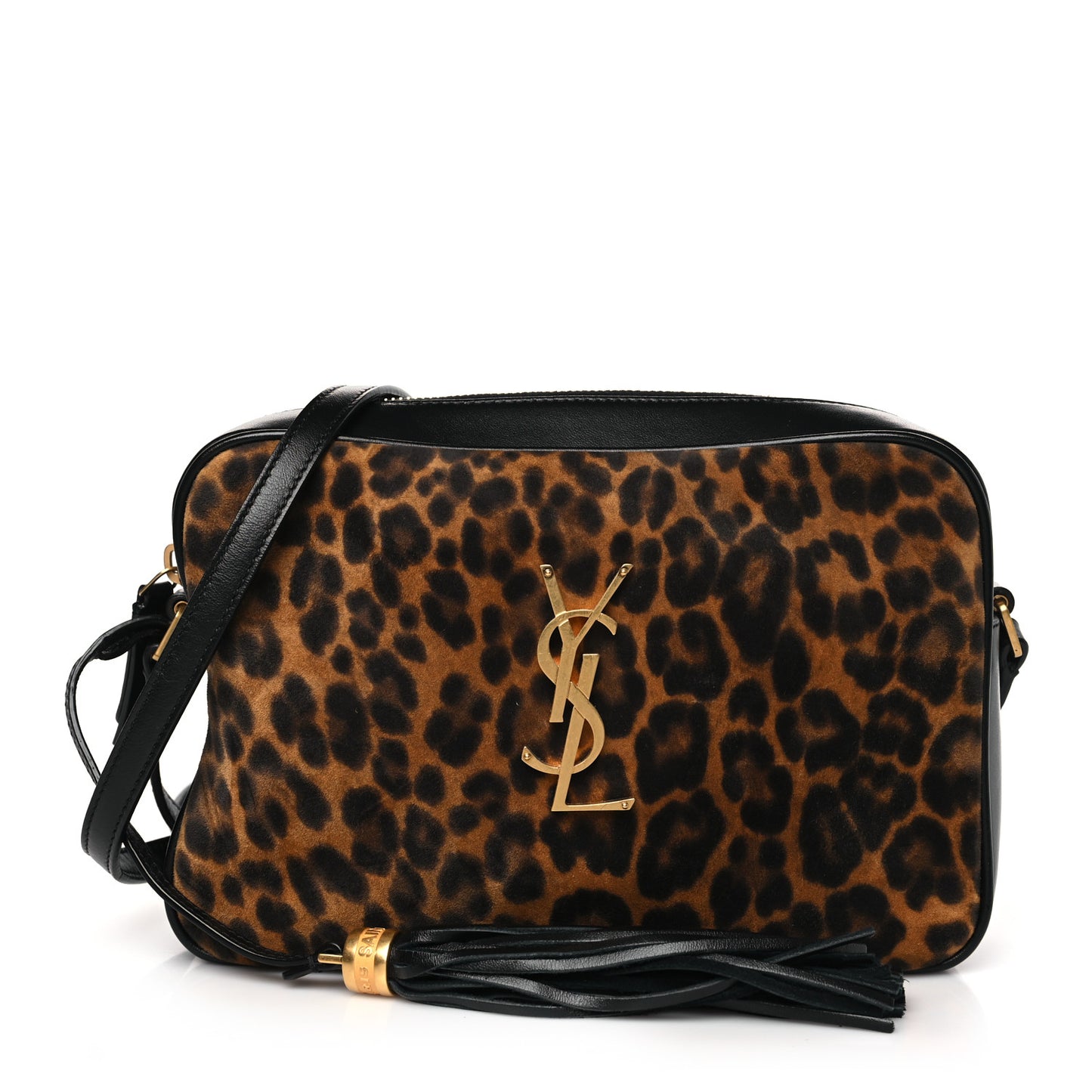 Calfskin Leopard Print Monogram Lou Camera Bag Black