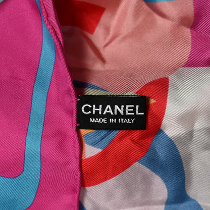 Chanel Silk CC Logo Floral Square Scarf Pink Blue 3 of 3
