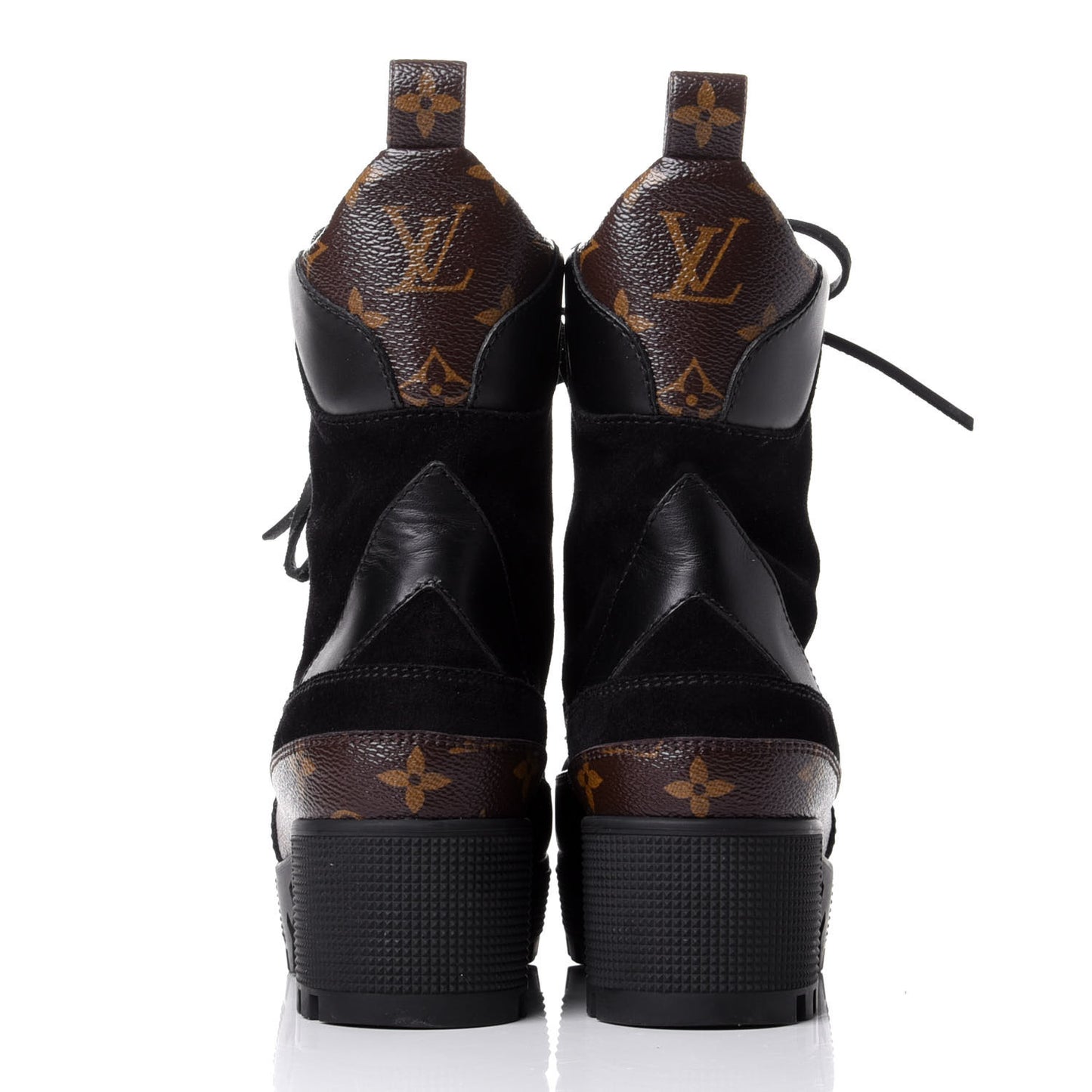 Suede Calfskin Monogram Laureate Platform Desert Boots 37 Black