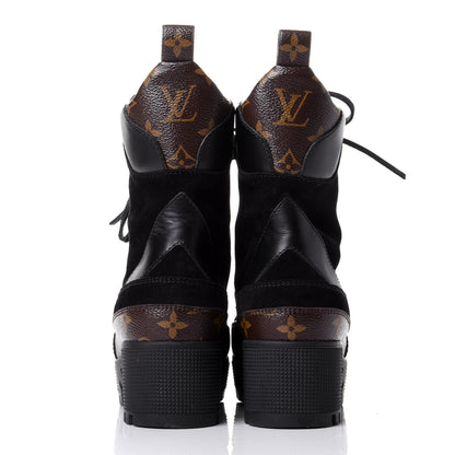 Louis Vuitton Suede Calfskin Monogram Laureate Platform Desert Boots 37 Black 6 of 10