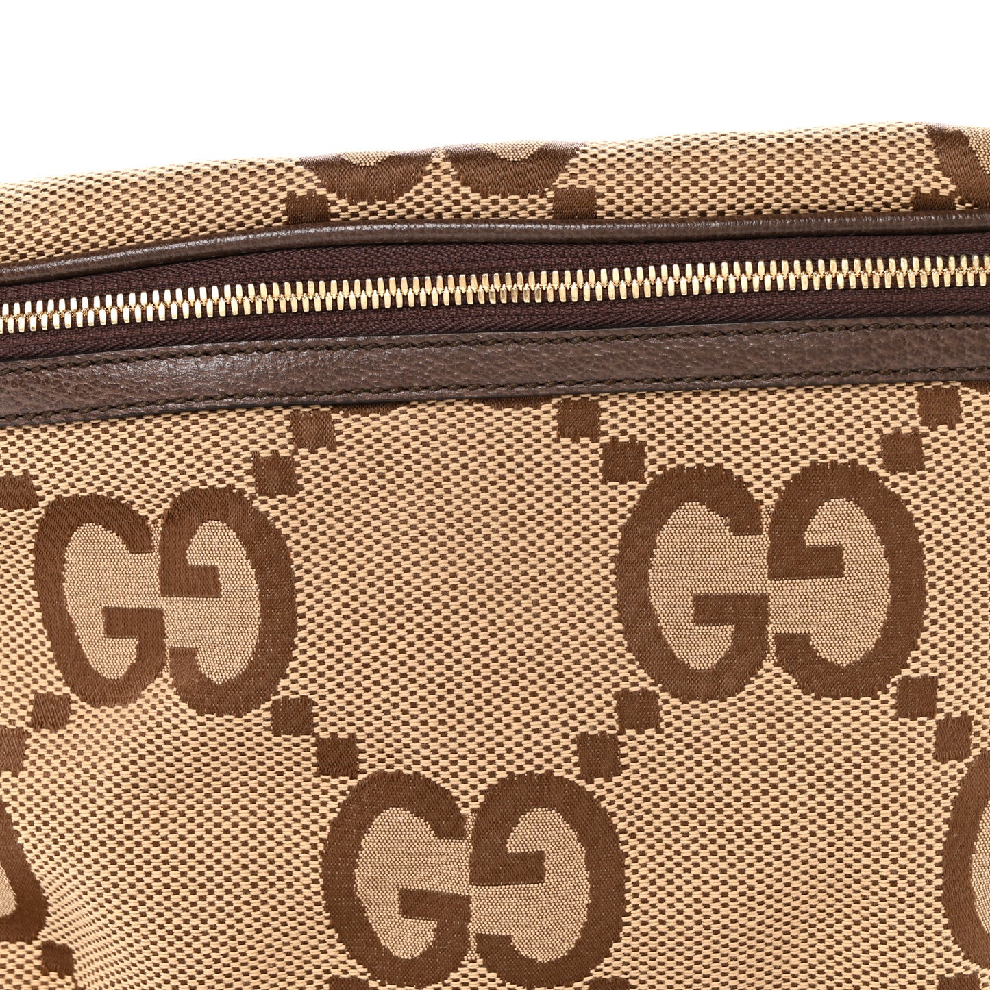 Monogram Jumbo GG Textured Dollar Calfskin Web Belt Bag Camel Ebony New Acero