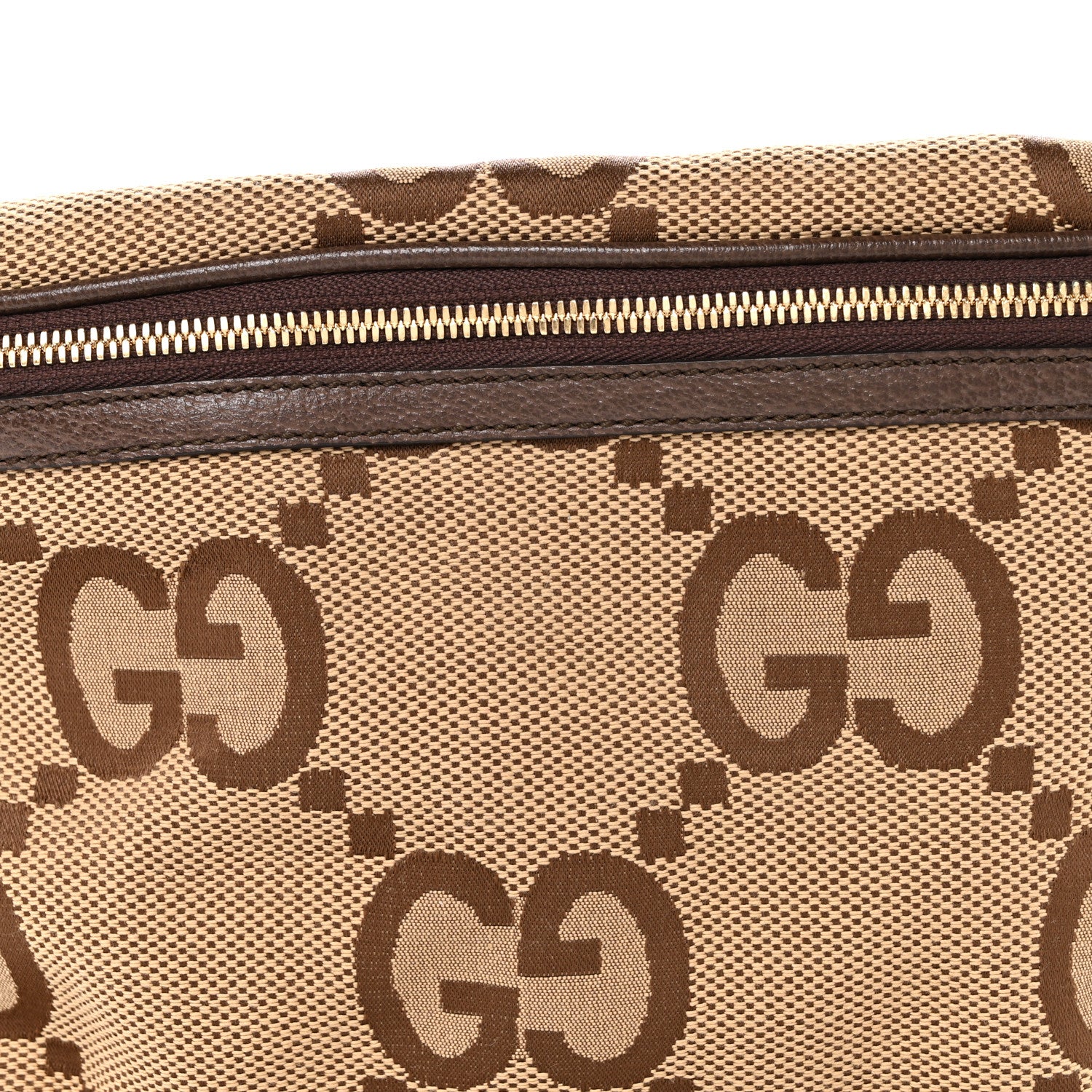 Gucci Monogram Jumbo GG Textured Dollar Calfskin Web Belt Bag Camel Ebony New Acero 8 of 12