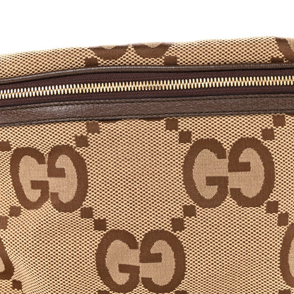 Gucci Monogram Jumbo GG Textured Dollar Calfskin Web Belt Bag Camel Ebony New Acero 8 of 12