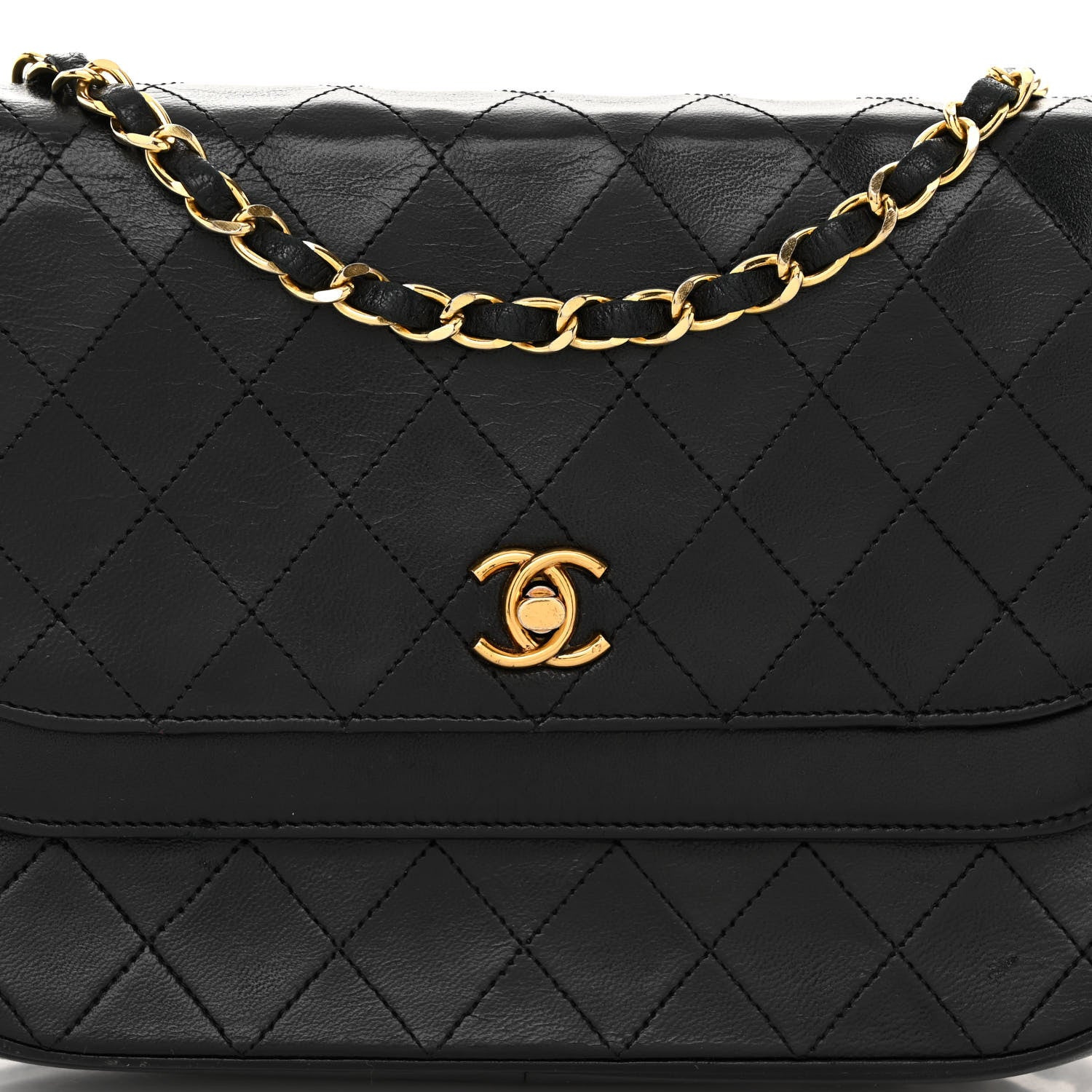 Chanel Lambskin Quilted Medium Round Double Flap Black 9 of 13