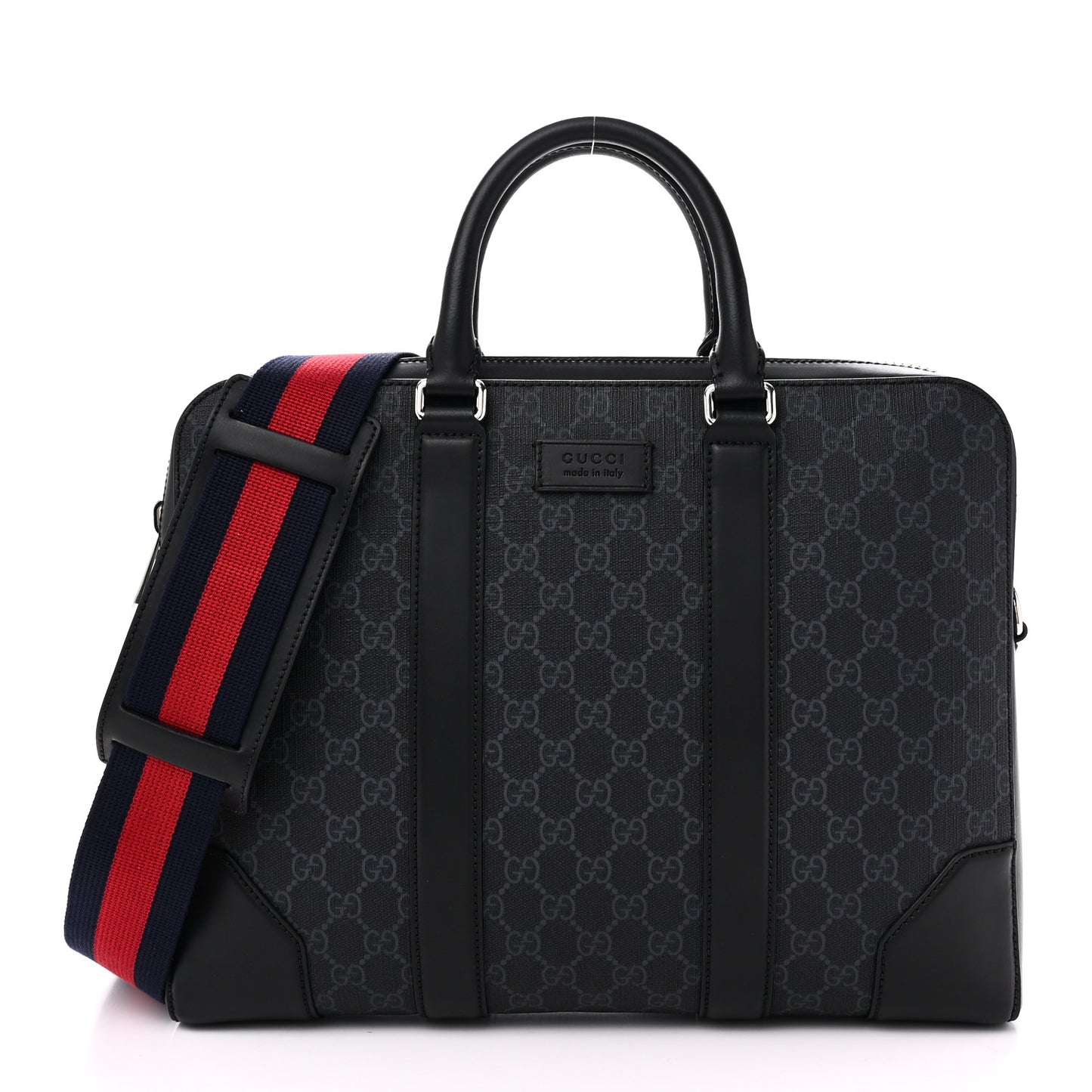 GG Supreme Monogram Appia Calfskin Web Briefcase Black