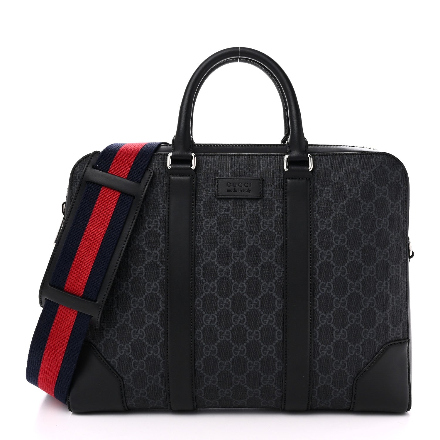 Gucci GG Supreme Monogram Appia Calfskin Web Briefcase Black 1 of 10