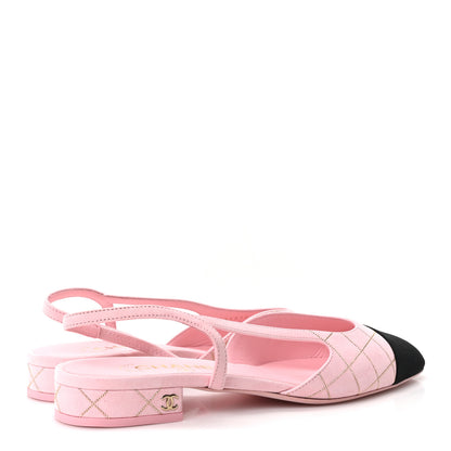 Chanel Suede Crystal Grosgrain Cap Toe CC Slingback Flats 39 Pink Gold Black 5 of 10
