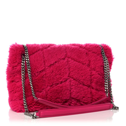 Saint Laurent Merino Shearling Lambskin Quilted Small Loulou Puffer Monogram Chain Satchel Fuchsia 3 of 11