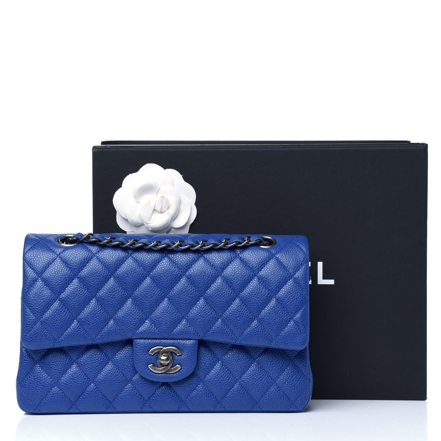 Caviar Quilted Medium Double Flap Blue