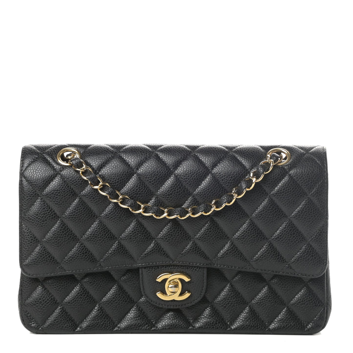 Caviar Quilted Medium Double Flap Black