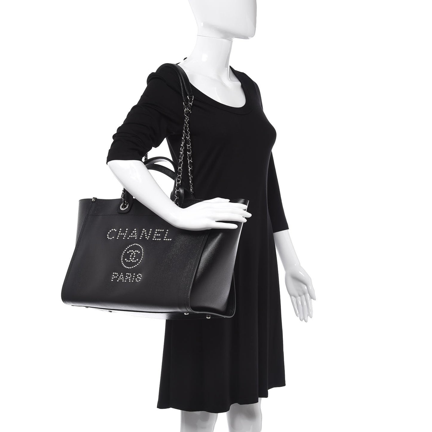 Caviar Large Studded Deauville Tote Black