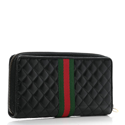 Gucci Calfskin Web Trapuntata GG Zip Around Wallet Black 3 of 9