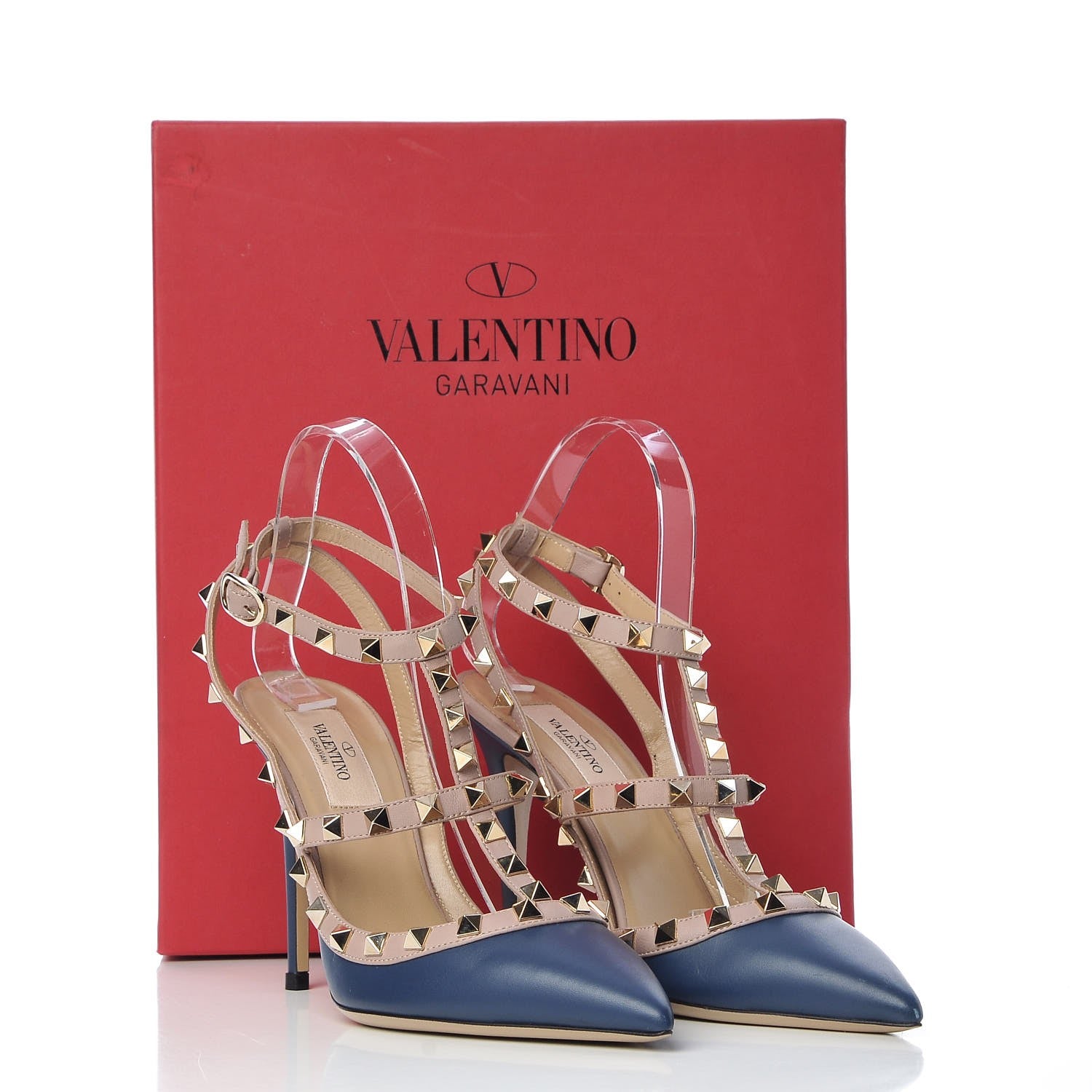 Valentino Garavani Nappa Rockstud Ankle Strap Pumps 37 Dark Blue Poudre 9 of 9