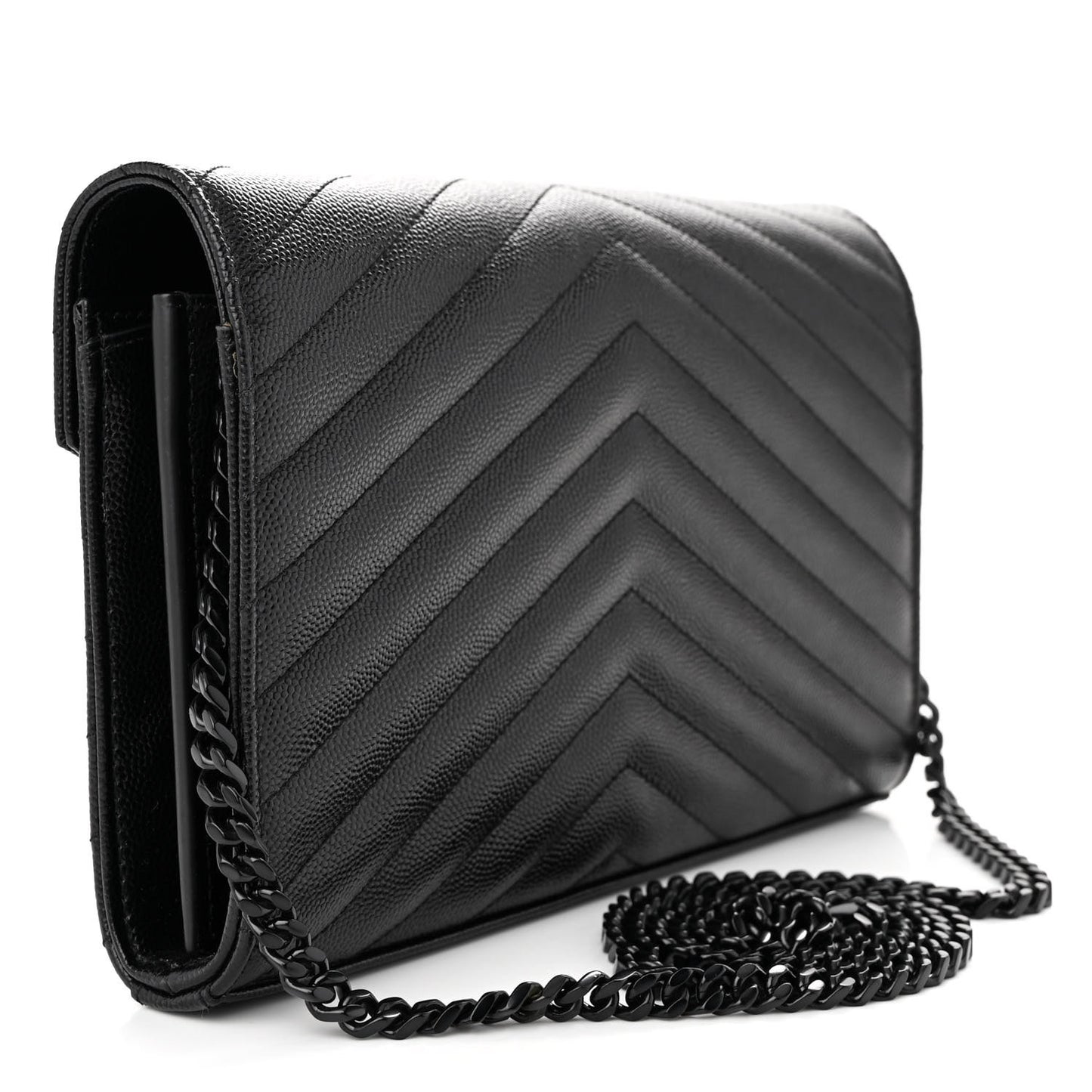 Grain De Poudre Matelasse Chevron Monogram Monochrome Chain Wallet Black
