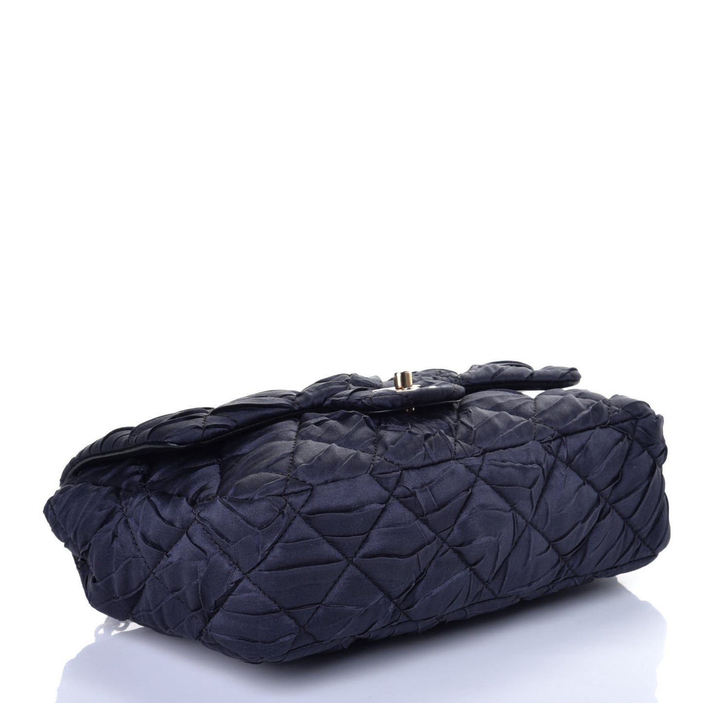 Satin Quilted Pleated Medium Single Flap Navy