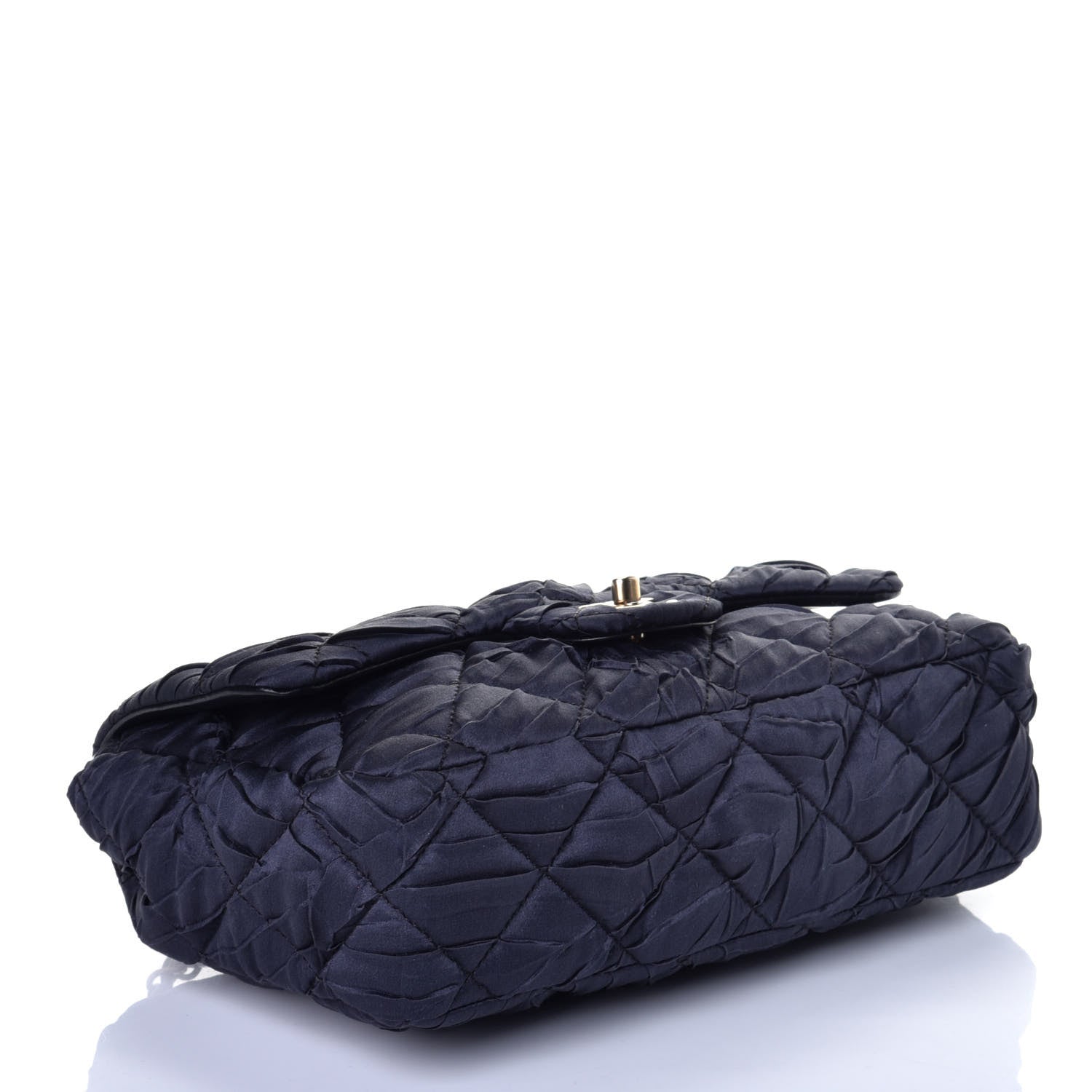 Chanel Satin Quilted Pleated Medium Single Flap Navy 4 of 10