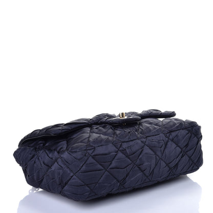 Chanel Satin Quilted Pleated Medium Single Flap Navy 4 of 10