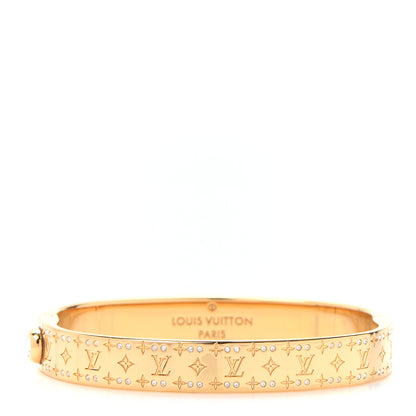 Louis Vuitton Brass Crystal Monogram Nanogram Strass Cuff M Gold 1 of 6