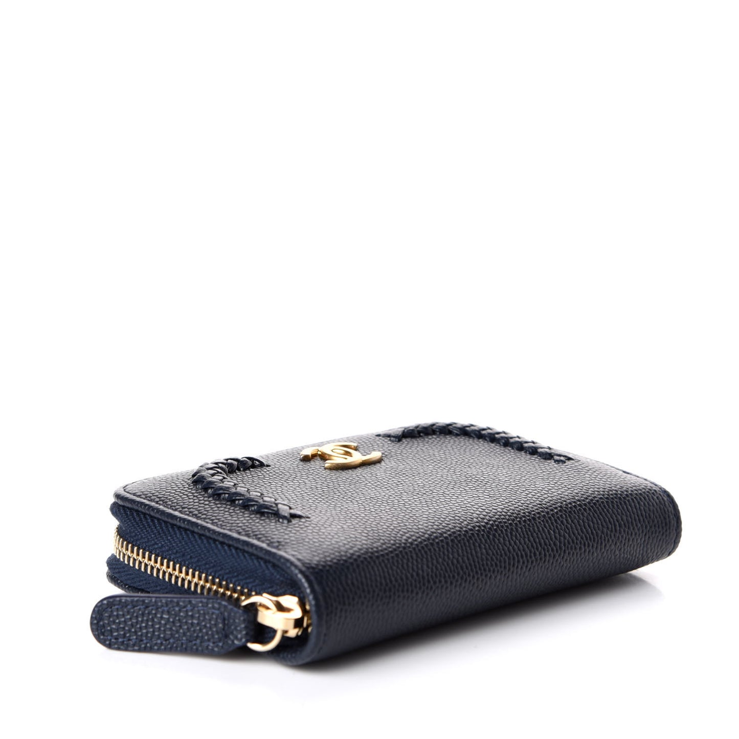 Caviar Braided Zip Around Coin Purse Navy