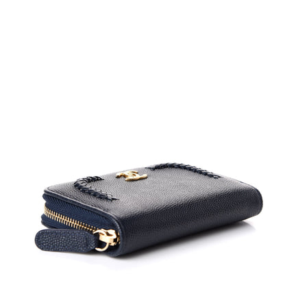 Chanel Caviar Braided Zip Around Coin Purse Navy 3 of 10